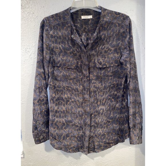 Equipment Tops - Equipment Femme Lynn Mischievous Leopard Print Blouse Small Brown